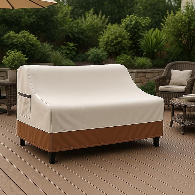 Waterproof Patio Loveseat Cover, 78.7W x 38.2D x 35H inches Heavy Duty 600D Weather-Resistant Outdoor Furniture Protector Beige and Brown - Image 6