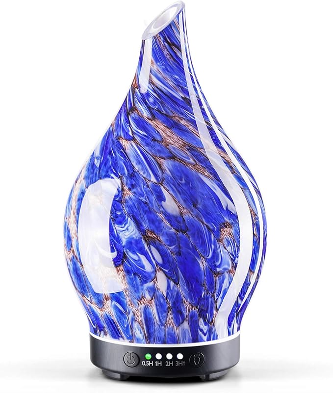 Porseme 150ml Essential Oil Diffuser Glass Color Changing Aroma Air Diffusers Aromatherapy Ultrasonic Cool Mist Humidifier 6 Running Hours Waterless Auto-Off for Sleeping Yoga Office Spa (Deep Blue) by Porseme