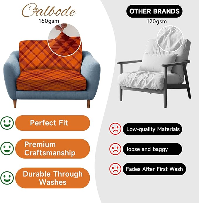 8Pcs Stretch Cushion Covers Outdoor Cushion Cover Replacement Slipcovers Grid Chair Seat Covers for Indoor Patio Furniture Protector(Orange Plaid, CoverOnly) - Image 7