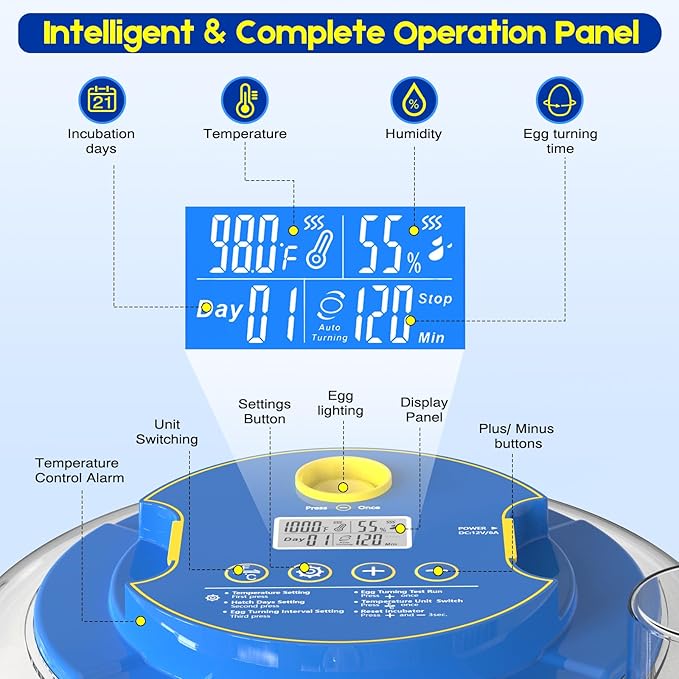 Egg Incubator for Hatching Chicks, 18 Eggs Automatic Egg Turner Multifunctional Smart Incubator 360° Clear Window with Temperature & Humidity Control, Egg Candler for Poultry Chickens Ducks Quails - Image 5