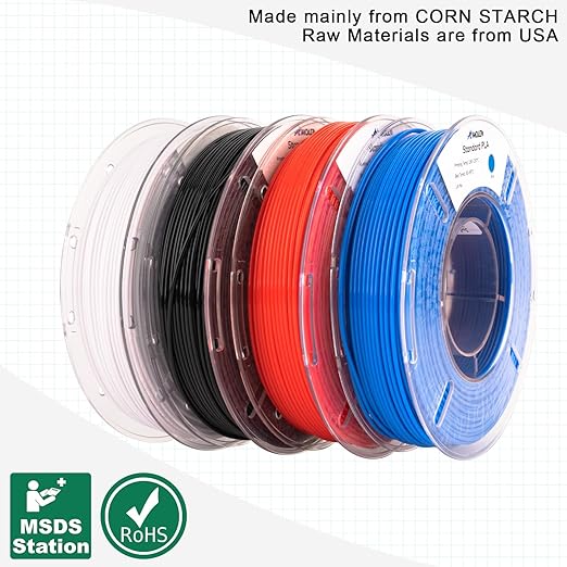AMOLEN PLA 3D Printing Filament Bundle 1.75mm, Black White Red Blue 250g X 4 Spools Pack 3D Printier Filament, 1KG/2.2 lb in Total, Compatible with Most FDM Printer and 3D Pen - Image 3