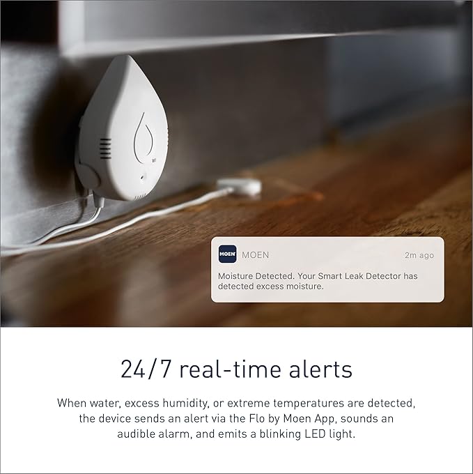 Moen Flo Smart Water Leak Detector, White, 4-Pack 920-005 - Image 3
