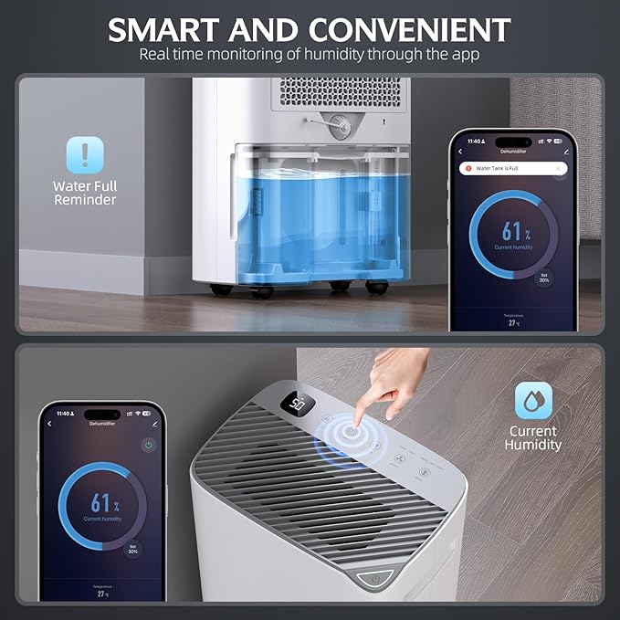 3000 Sq.Ft Wi-Fi Dehumidifiers for Home, 34 Pints Energy Star Certified Smart Dehumidifier for Basement, Bedroom, Bathroom, with Drain Hose, 3 Modes,24H Timer,Auto Defrost, Child Lock - Image 6