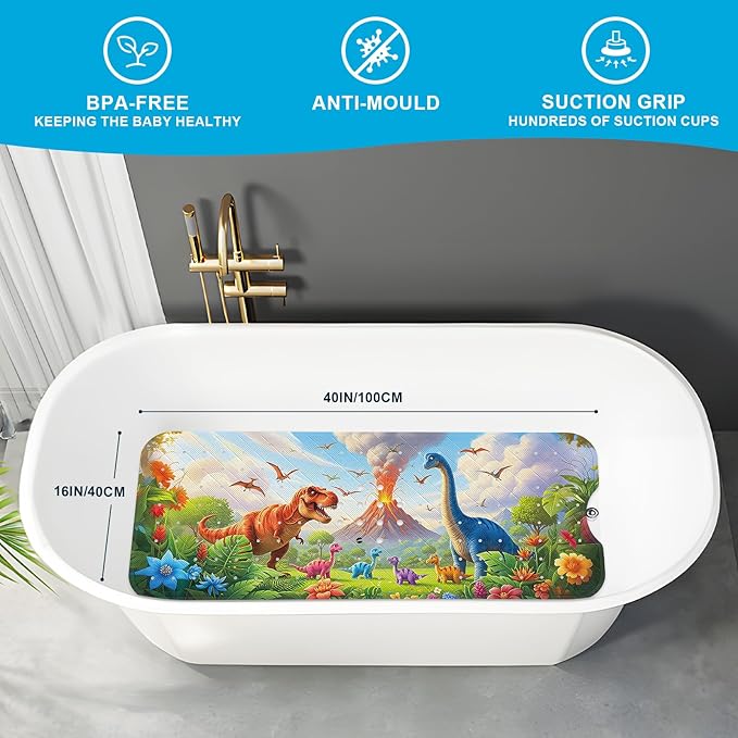 XIYUNTE Baby Bath Mat for Tub Non Slip Kids Bath Mat - 40''x16'' Extra Long Cartoon Turtle Baby Bath Tub Mat Eco-Friendly Toddler Bath Mats with Suction Cups & Drain Holes, Easy to Clean & Easy Drying - Image 2