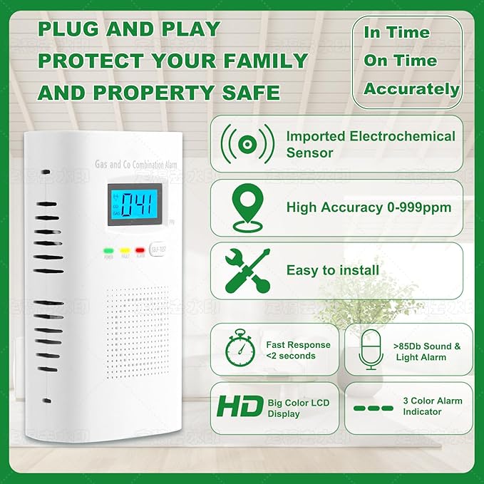 Combination Gas and Carbon Monoxide Detector Plug-in | CO Alarm & Natural Gas Combustible Detector | Digital Display, Battery Backup, Easy Install | for Home Kitchen Safety Monitoring 1-Pack - Image 4