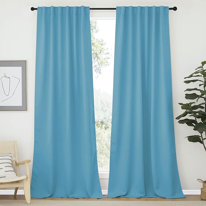 NICETOWN Bedroom Blackout Curtain Panels - (Teal Blue Color) 52 x 120 inch, 2 PCs, Insulating Energy Saving Solid Rod Pocket Blackout Drapes for Hall, Villa by NICETOWN