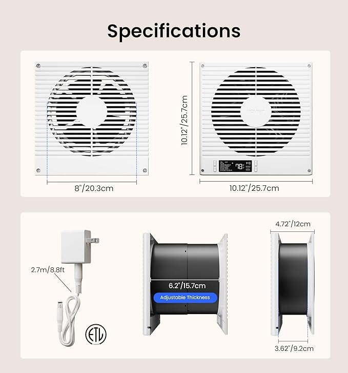 8" Room to Room Ventilation Fan with Remote, Quiet Reversible Through the Wall Air Transfer Fan, 10-Speed Smart Exhaust Vent, Temperature Control, ETL Certified for Bedroom, Kitchen, Laundry - Image 7