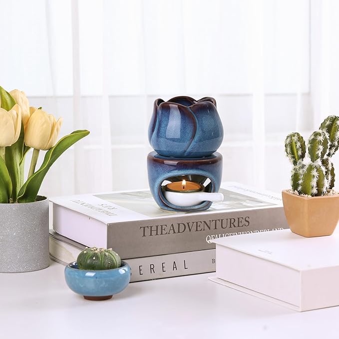 ComSaf Essential Oil Burner for Scented Oil, Ceramic Aromatherapy Aroma Oil Candle Diffuser, Tea Light Wax Melt Warmer, Essential Oil Burner with Tealight Candle Holder Home Decor Housewarming Gift - Image 2