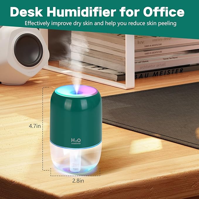 Mini Humidifiers for Bedroom, 200ml Cool Mist Humidifiers for Home Nursery Indoor Plants, Room Humidifier for Bedroom Quiet Easy Clean Auto Shut-off Top Fill Humidifier for Car Office Desktop, Green - Image 3