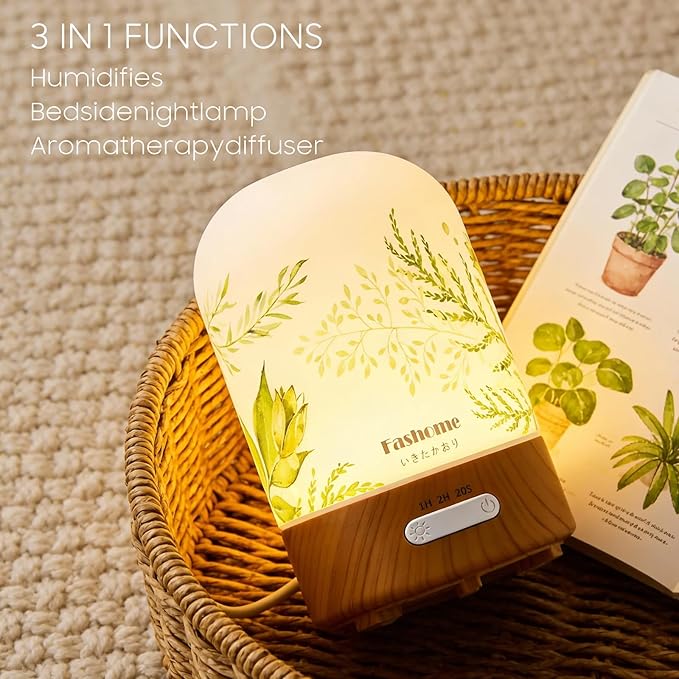 Essential Oil Diffuser Hand Blown Glass, 100ml Small Aromatherapy Diffuser, Auto Shut-Off Function, Ultrasonic Diffusers for Essential Oils, Cool Mist Humidifier with Warm White Lights (Jasmine) - Image 2