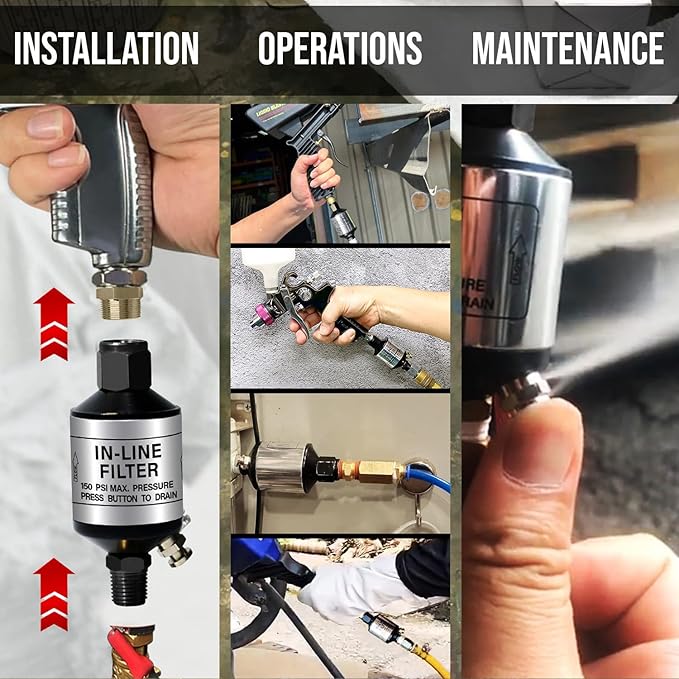LE LEMATEC Air Compressor Water Separator - 1/4 NPT Inline Moisture Trap, Air Dryer for Pneumatic Tools, HVLP Spray Paint Gun & Airbrush with Easy Drain Valve, AI303 (Pack of 2) - Image 6