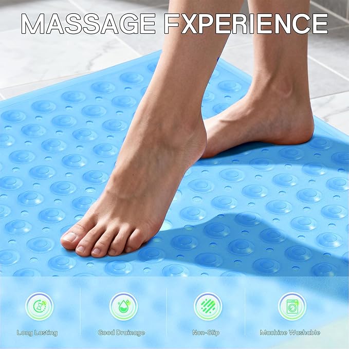 Anti-Slip Bathtub Shower mat, 20.8×20.8（Approximately 53×53cm） inch Soft Oversized Machine Washable Non-Slip Bathtub mat with Drainage Holes, Bathroom Floor Suction Cup.（1-Clear Blue） - Image 6