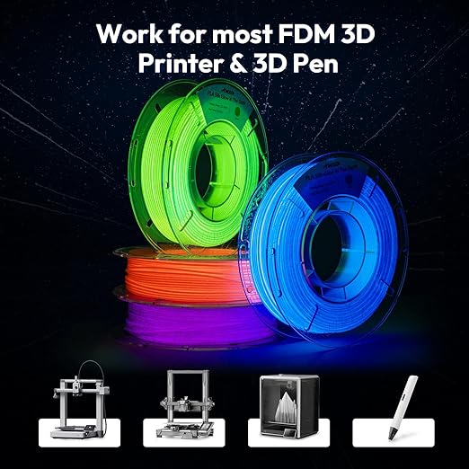 AMOLEN Silk Glow in The Dark Filament Multicolor, Glow Filament Silk Green, Blue, Purple, Orange Red 1.75mm PLA Filament, Dimensional Accuracy +/- 0.02 mm, 200g X 4 Pack - Image 5