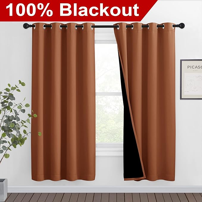 NICETOWN 100% Blackout Window Curtain Panels, Full Light Blocking Drapes with Black Liner for Nursery, 72-inch Drop Thermal Insulated Draperies (Burnt Orange, 2 Pieces, 46-inch Wide Per Panel) - Image 2