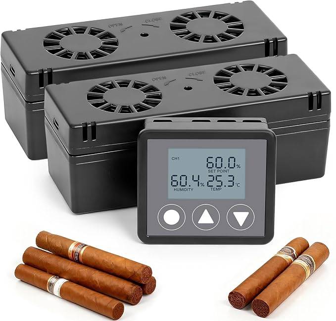 Electric Cigar Humidifier for Cigar Humidor Box - Dual-Fan Sensor-Controlled + LCD Humidity & Temperature Display, Multi-Device Connection Supported, for 40-180 Cigars 1V2 by Unknown