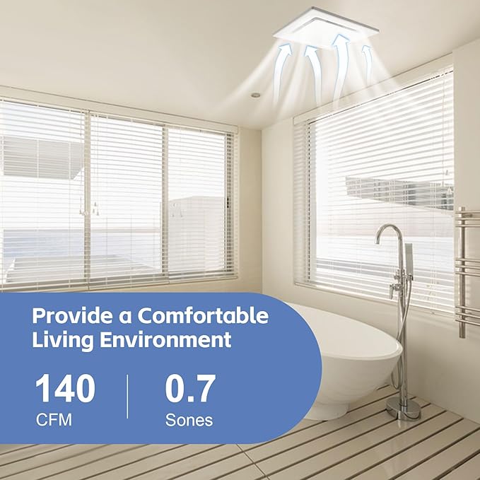 Bathroom Fan Ceiling Mount Exhaust Ventilation,141 CFM 0.7 Sones,4 Inches Duct,White,Very Quiet Ventilation and Exhaust Fan - Image 4