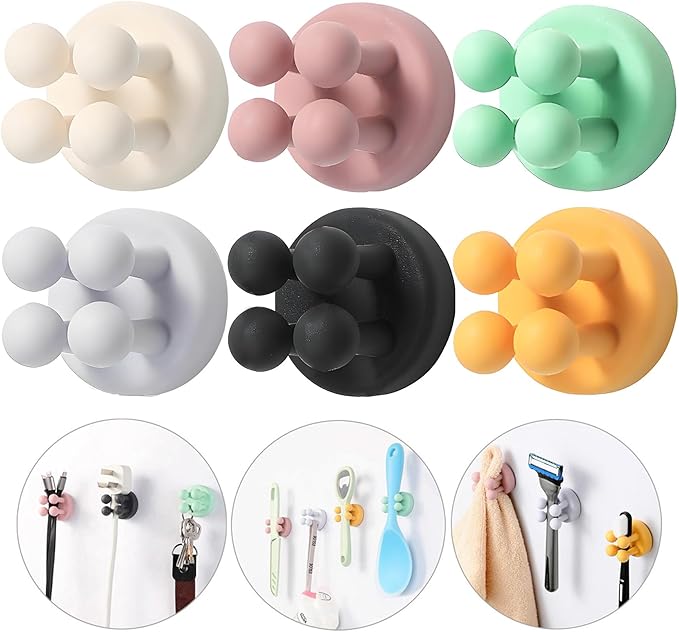 iBetterLife Good Grips Razor Holder - 6Pcs Self Adhesive Silicone Toothbrush Holders Wall Mounted to Mirror for Shower Hanging Towel, Functional Waterproof Hook for Bathroom Kitchen Living Room Office by iBetterLife