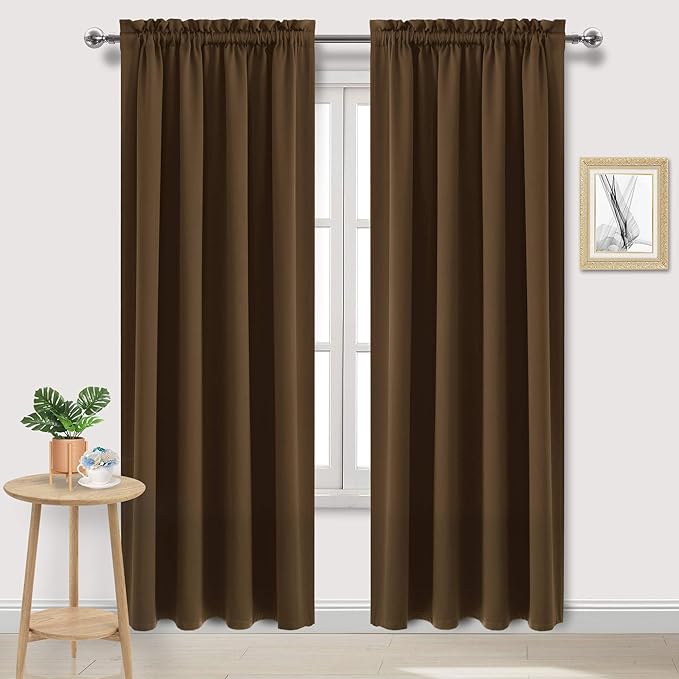 DWCN Blackout Curtains Room Darkening Thermal Insulated Bedroom Curtains Window Curtain Panels, 52 x 84 inches Long, Set of 2 Brown Rod Pocket Drapes by DWCN