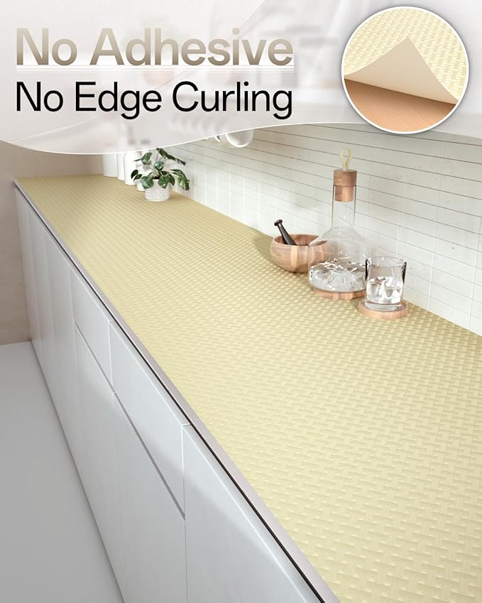Shelf and Drawer Liner for Kitchen Cabinet, Non-Adhesive 18in x 120in Waterproof Contact Paper Refrigerator Liners Thickened Durable EVA Material Non Slip Mat for Dresser Cupboard Pantry Protector - Image 4