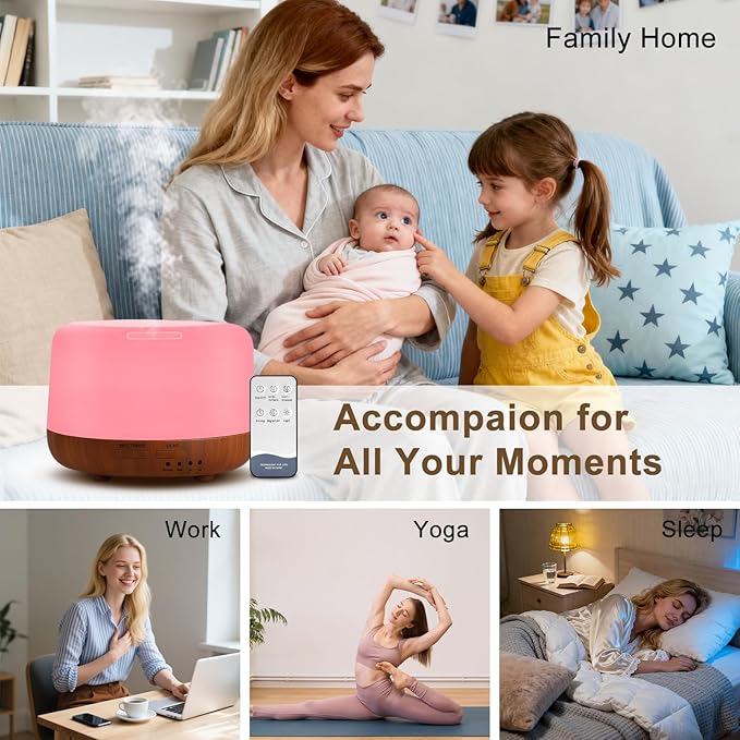 300ML Essential Oil Diffuser for Home, Aromatherapy Diffuser with Remote Control, 7-Color LED Light and 4 Timers, Quiet Auto-Off, Easy to Use for Bedroom Office - Image 7
