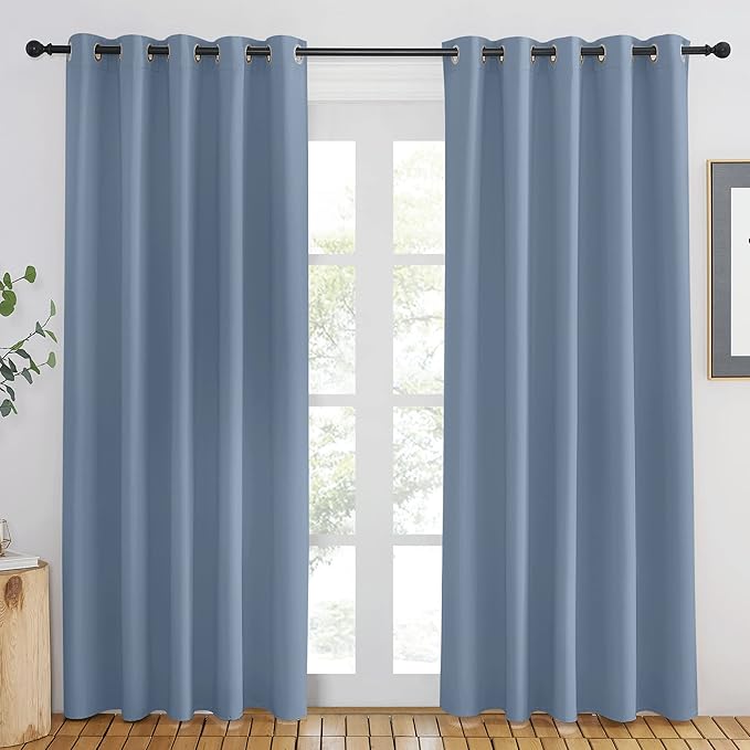 NICETOWN Blackout Curtains for Windows 84 inch Long - Window Treatment Thermal Insulated Solid Grommet Room Darkening Drapes for Bedroom/Living Room (Stone Blue, 1 Panel, W66 x L84) - Image 2