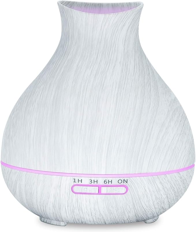 BZseed Aromatherapy Essential Oil Diffuser 550ml 12 Hours White Wood Grain Aroma Diffuser with Timer for Large Room, Home, Baby Bedroom, Waterless Auto Shut-Off, 7 Colors Lights Changing by BZseed+Diffuser