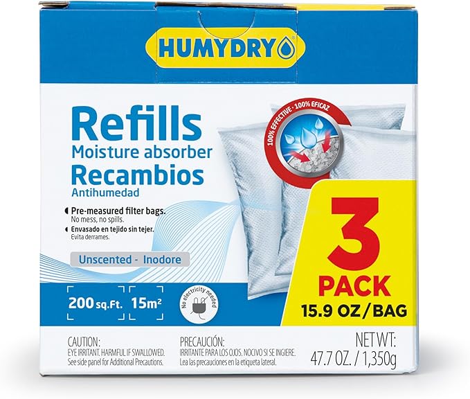 HUMYDRY Moisture Absorber Refills for 15.9 Oz Dehumidifier, 18 Count, 6 Packs of 3 Unscented Humidity Absorber Bags, Pre-Measured Non-Electric Humidity Absorber Refill Bags for Medium Enclosed Spaces - Image 2