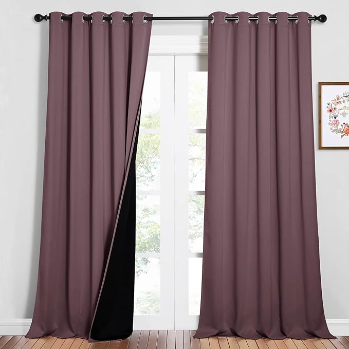 NICETOWN Full Shading Curtains for Windows, Super Heavy-Duty Black Lined Blackout Curtains for Bedroom, Privacy Assured Window Treatment (Dry Rose, Pack of 2, 62 inches W x 95 inches L) by NICETOWN
