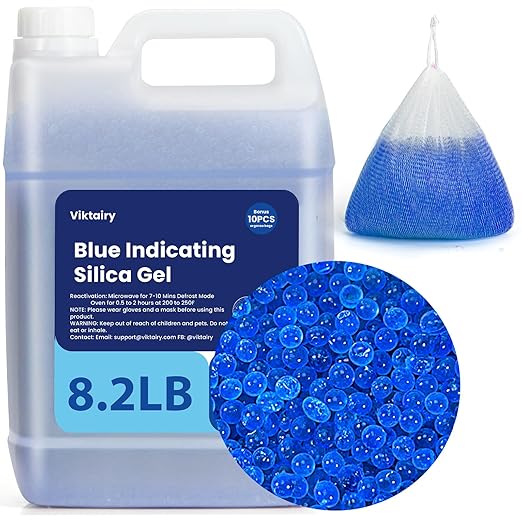8.2LBS Silica Gel Desiccant Beads, Premium Blue Indicating Reusable Desiccant Bulk, Industry 3-5 mm Silica Beads Dehumidifier for 3D Filament, Electronic Devices, Camera, Jewelry, Safe (10PCS Bags) by Viktairy