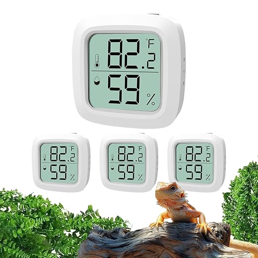 4-Pack Reptile Thermometer and Hygrometer – Digital LCD Temp & Humidity Meter for Bearded Dragon, Snake, Lizard Tanks, Incubation Boxes, Plant Terrariums & Indoor Use by Oasirep