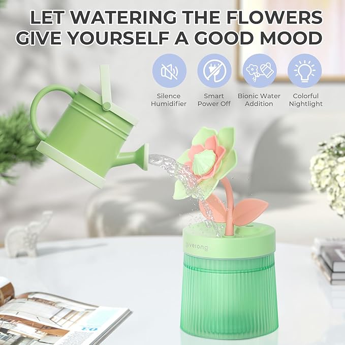 Gardenia Small Humidifier for Plant, Cool Mist Mini Humidifiers for Bedroom, Desk Personal Humidifiers with Diffuser for Indoor Office Car, Portable Humidifier for Travel - Green 260ml - Image 3