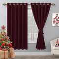 Hiasan Grommet Blackout Curtains for Bedroom, 70 x 63 Inches - Thermal Insulated & Light Blocking Window Drapes for Living Room/Dorm Room Christmas Decor, Set of 2 Panels Sewn with Tiebacks, Burgundy by Hiasan