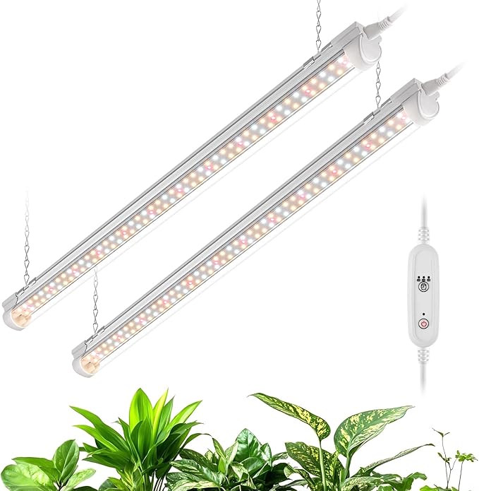 Bstrip Grow Light, 2FT 48W (2 X 24W) Plant Light with Timer, Full Spectrum with 660nm Red LEDs, Linkable Design, 3686K T8 Grow Lights for Indoor Plants, Greenhouse, Seeding, 2-Pack by Bstrip