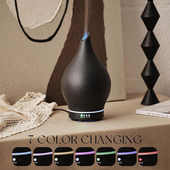 Porseme 150ml Essential Oil Diffuser Ceramic Color Changing Aroma Air Diffusers Aromatherapy Ultrasonic Cool Mist Humidifier 6 Running Hours for Spa Office Sleeping Yoga (Black Ceramic) - Image 3