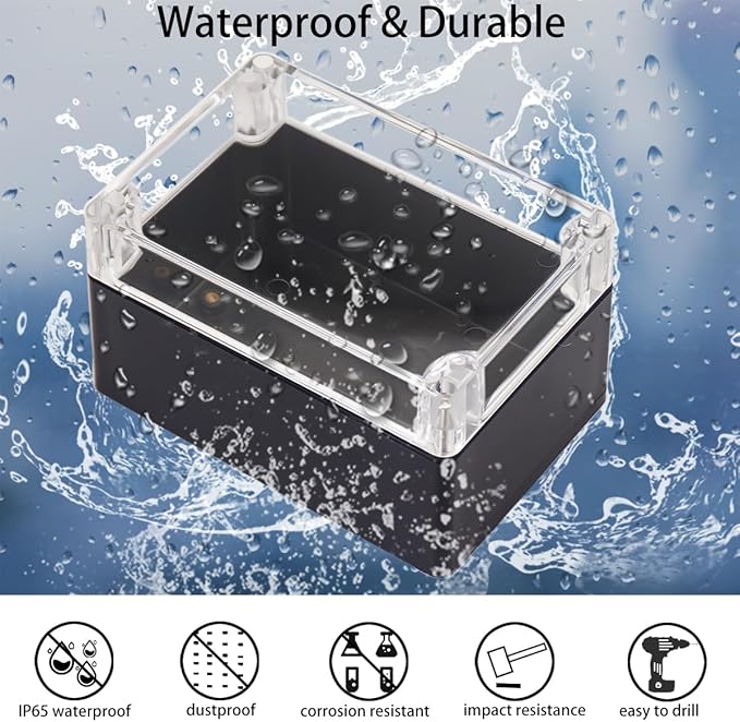 Project Box IP65 Waterproof Junction Box ABS Plastic Black Electrical Boxes DIY Electronic Project Case Power Enclosure Clear Cover 7.87"x4.72"x2.95"(2Pcs) - Image 6