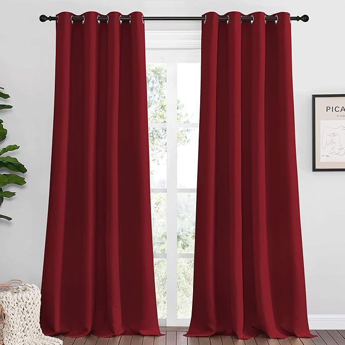 NICETOWN Burgundy Red Blackout Draperies Curtains - Pair of Grommet Top Thermal Insulated Blackout Decorative Curtains for Thanksgiving Day & Christmas Decor(55 inches Wide by 96 inches Long) by NICETOWN