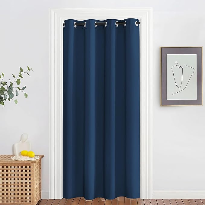 NICETOWN Blackout Doorway Curtain Drape 78 inch Long - Grommet Noise Reducing Thermal Insulated Solid Modern Window Treatments for Bedroom Closet (1 Panel, 52 x 78 Inch, Moroccan Blue) by NICETOWN