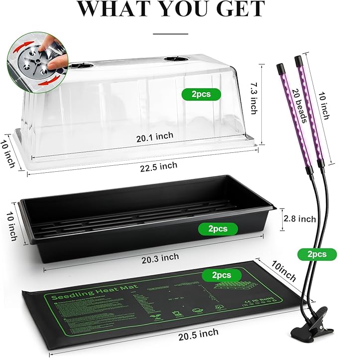 2-pack 1020 Trays with 7.3'' Domes & Heat Mats & Grow Lights – Heavy-Duty 1020 Seed Starter Kits, Seedling Trays with Humidity Domes & Waterproof Heating Mats & LED Lights for Germination Propagation - Image 7