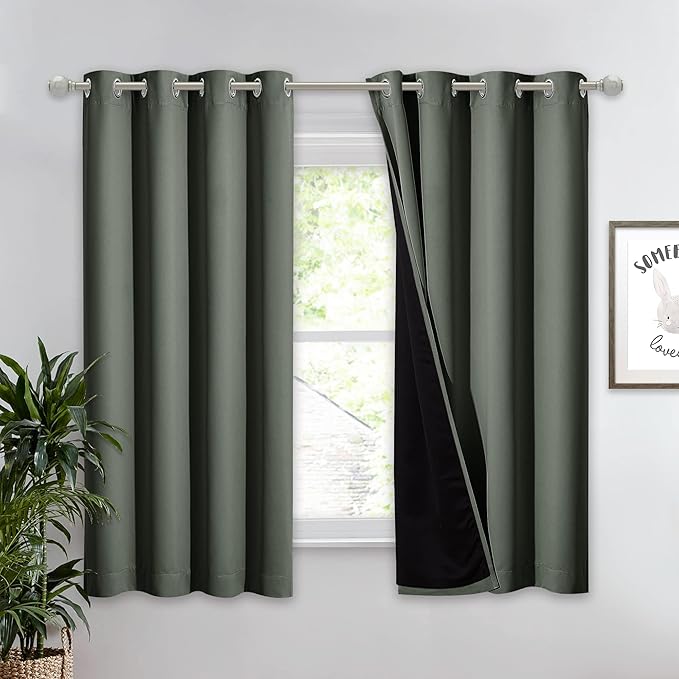 NICETOWN Dark Mallard 100% Blackout Lined Curtain, 2 Thick Layers Completely Blackout Window Treatment Thermal Insulated Drape for Kitchen/Bedroom (1 PC, 52 inches Width x 63 inches Length Each Panel) by NICETOWN