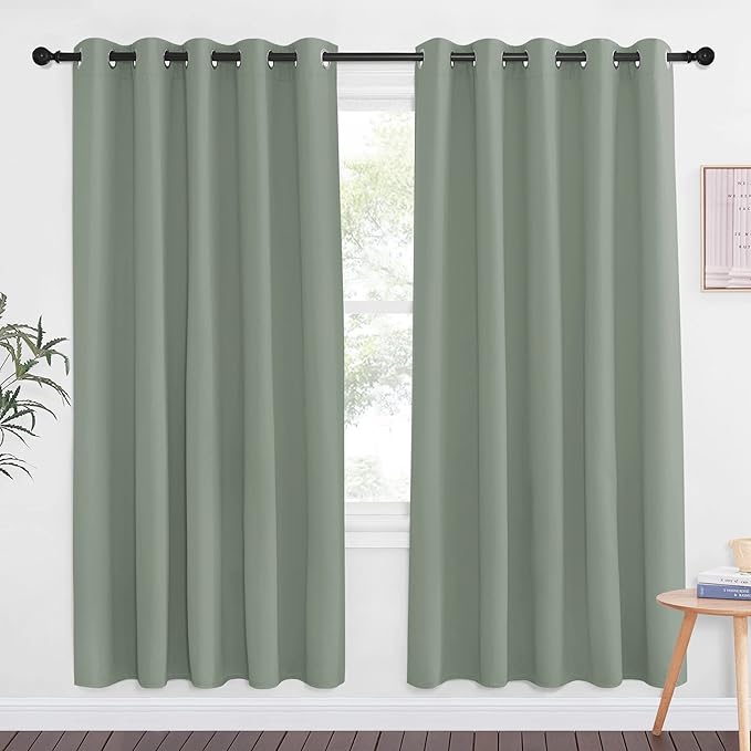 NICETOWN Sage Green Blackout Curtains & Drapes for Bedroom - Room Darkening Energy Saving Thermal Insulated Grommet Voice Reducing Room Divider Window Treatment for Patio (1 Panel, W66 x L72) by NICETOWN