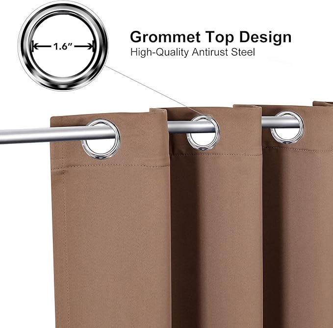 ChrisDowa Grommet Room Darkening Curtains for Bedroom and Living Room - 2 Panels Set Thermal Insulated Blackout Curtains (Cappuccino, 52W x 63L) - Image 2