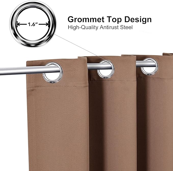 ChrisDowa Grommet Room Darkening Curtains for Bedroom and Living Room - 2 Panels Set Thermal Insulated Blackout Curtains (Cappuccino, 52W x 72L) - Image 2