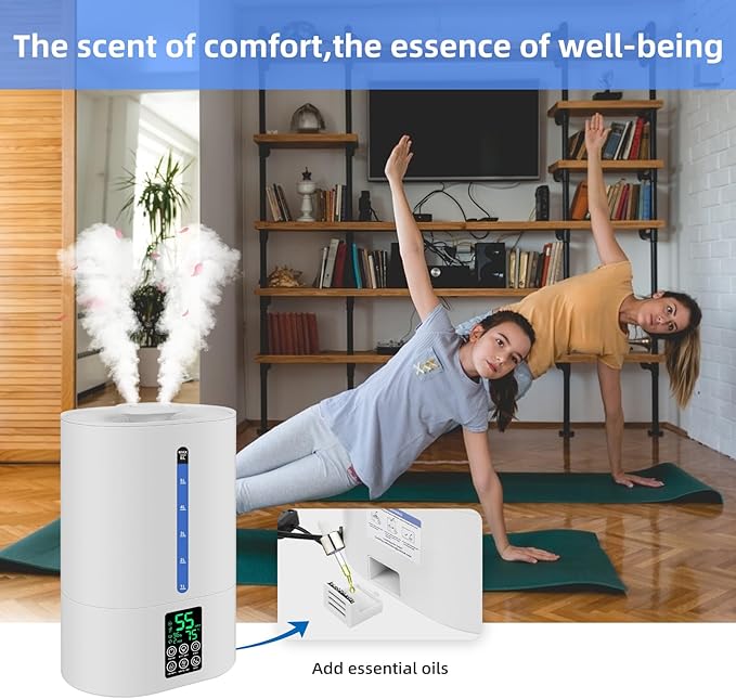 6L Humidifiers for Bedroom Large Room Home, Cool and Warm Humidifier for Baby and Plants Mist Top Fill Desk Humidifiers Essential Oil Diffuser, Quiet with Adjustable Mist,360°Nozzle-White - Image 8