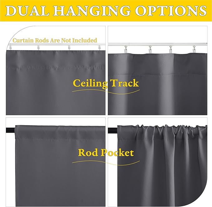 NICETOWN 1 Panel Door Curtain Privacy Thermal Insulated Noise Reducing Blackout French Door Rod Pocket and Ceiling Track Window Covering for Kitchen, Patio Front, Bedroom, Grey, 25" W x 72" L - Image 3