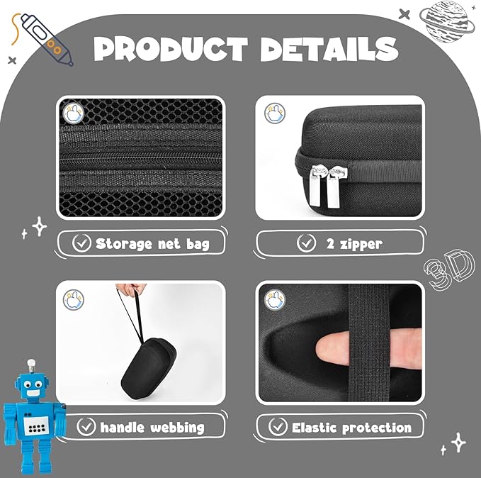 Case Compatible with 3Doodler Start+ Essentials for 3D Pen Set for Kids, Carrying Holder Fit for Printing Pens,Storage Organizer for Printing Filament Refill,Micro-USB Charger (3D-01-Black) - Image 3