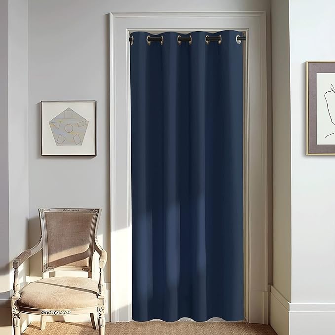 NICETOWN Navy Blue Blackout Window Curtain for Doorway - Grommet Privacy Window Treatment Energy Saving Thermal Insulated Room Darkening for Bedroom (1 Panel, W46 x L80) by NICETOWN