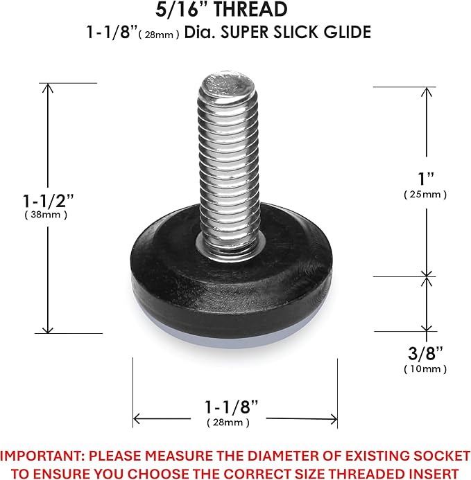 Slipstick Gorilla Outdoor Adjustable Furniture Levelers (8 Pack) Weatherproof Screw in Leg Glides for Chairs, Tables, and Outdoor Furniture Feet, 1-1/8 Inch Slider Glide, 5/16"-18 BSW Thread - Image 5