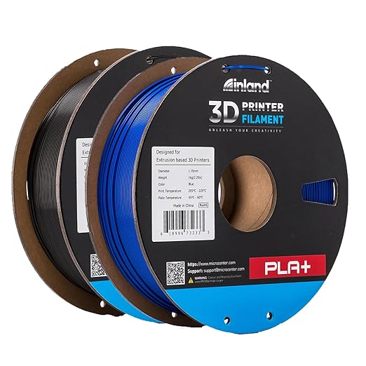 INLAND Micro Center PLA+ 3D Printing Filament 1.75mm - PLA Pro Dimensional Accuracy +/- 0.03 mm - 1kg Cardboard Spool (2.2 lbs) (2 Pack Black & Blue, 1.75mm) by INLAND