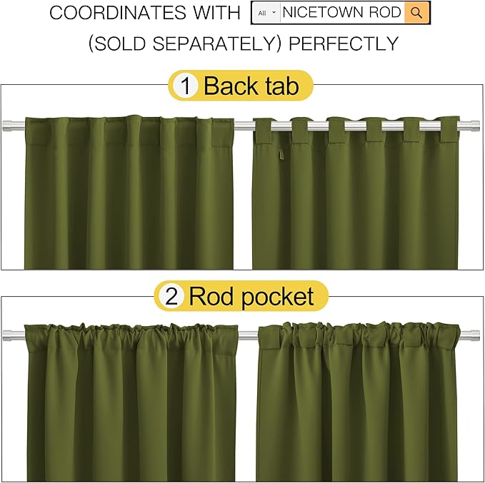 NICETOWN Christmas Living Room Blackout Curtains - (Olive Green Color) 52" Wide by 108" Long, Set of 2, Thermal Insulated Window Drape Panels for Living Room - Image 3