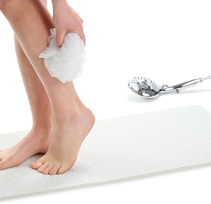 Non Slip Bathtub Mat Shower Mat for Tub - Loofah Bath Mats for Bathroom - 31x16 Bathtub Floor Mat - Textured Anti Slip Bath Mat Without Suction Cups - Secure Mat for Wet Areas (31x16 White) by ENKOSI